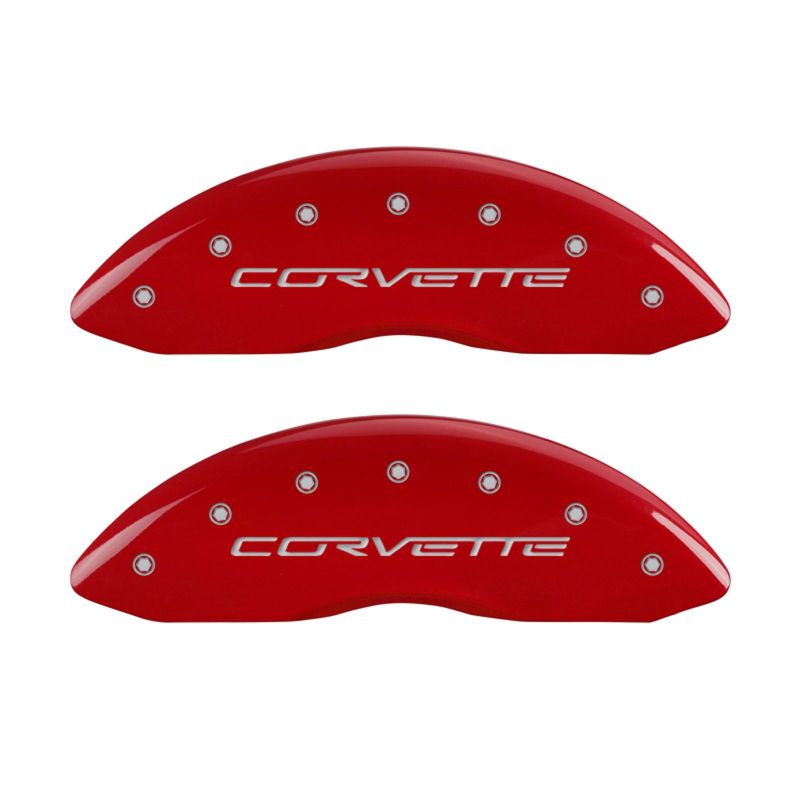 MGP 13083SCV6RD FITS 4 Caliper Covers Engraved Front & Rear C6/Corvette Red finish silver ch