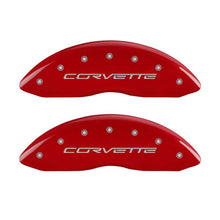 Load image into Gallery viewer, MGP 13083SCV6RD FITS 4 Caliper Covers Engraved Front &amp; Rear C6/Corvette Red finish silver ch