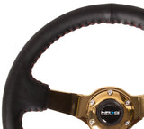 NRG RST-036GD - Reinforced Steering Wheel (350mm / 3in. Deep) Blk Leather/Red BBall Stitch w/4mm Gold Spokes