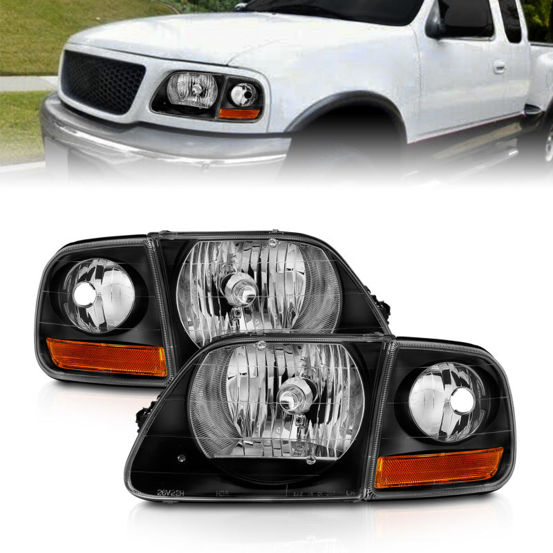 ANZO 111460 FITS 1997-2003 Ford F150 Crystal Headlight Black w/ Parking Light