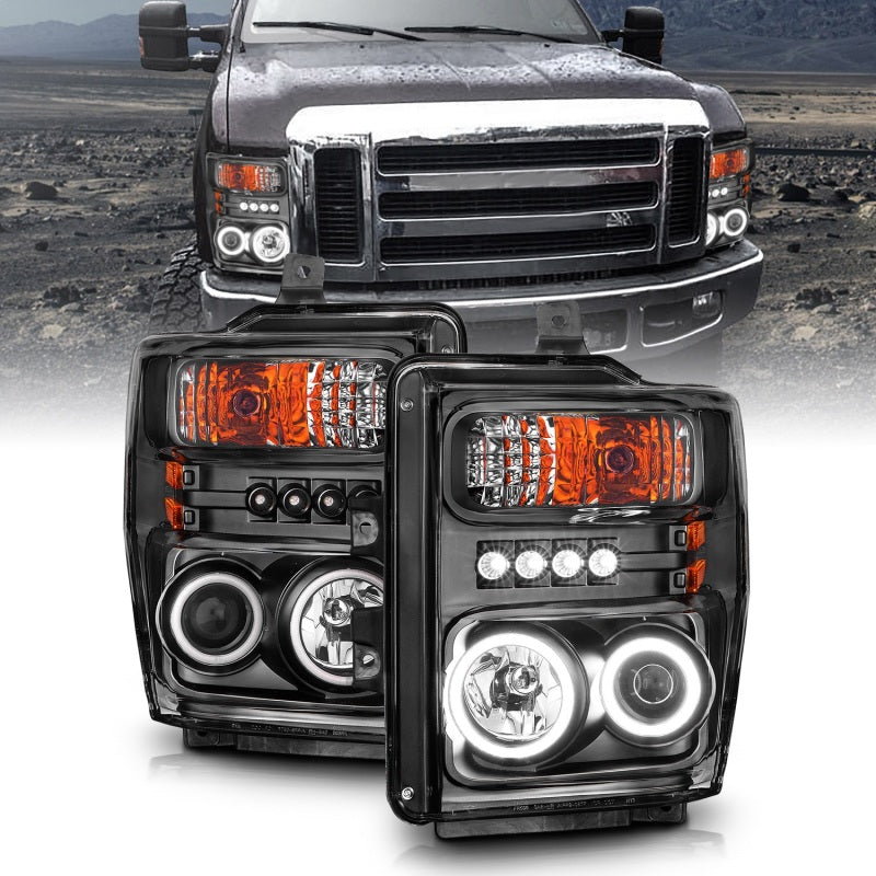 ANZO 111168 FITS: 2008-2010 Ford F-250 Projector Headlights w/ Halo Black (CCFL)