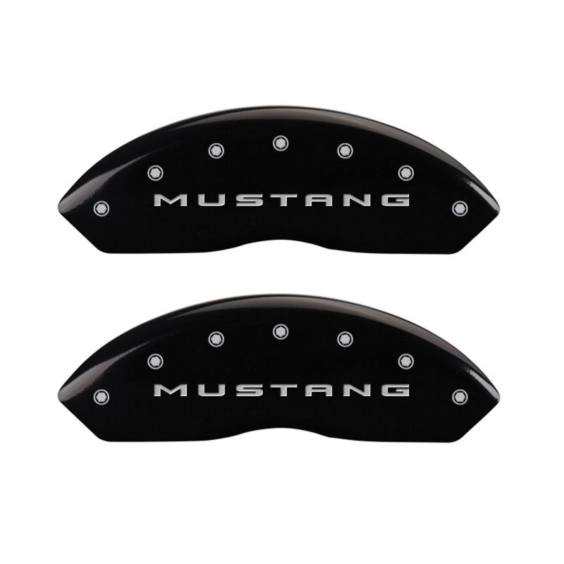 MGP 10202SMB2BK FITS 4 Caliper Covers Engraved Front 2015/Mustang Engraved Rear 2015/Bar & Pony Black finish slvr ch