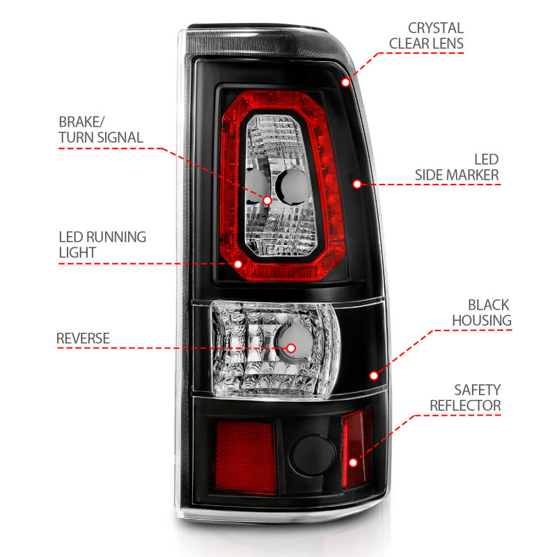 ANZO 311324 FITS 1999-2002 Chevy Silverado 1500 LED Taillights Plank Style Black w/Clear Lens