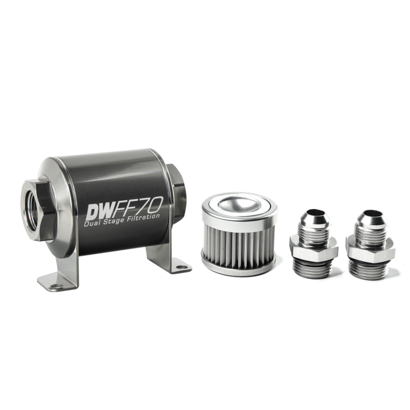 DeatschWerks 8-03-070-010K-8 - Stainless Steel 8AN 10 Micron Universal Inline Fuel Filter Housing Kit (70mm)