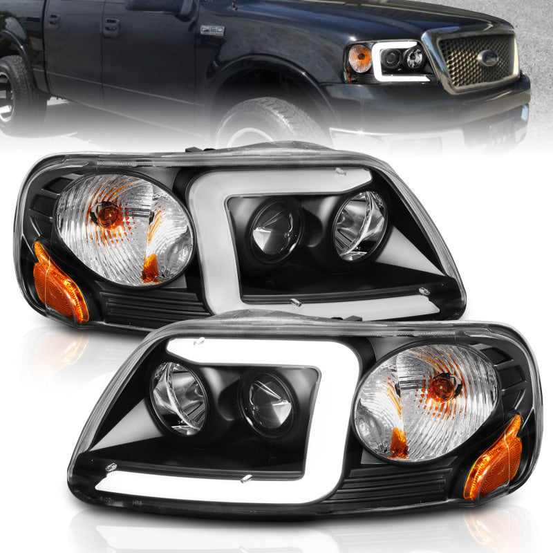 ANZO 111503 -  FITS: 1997-2003 Ford F-150 Projector Headlights w/ Light Bar Black Housing