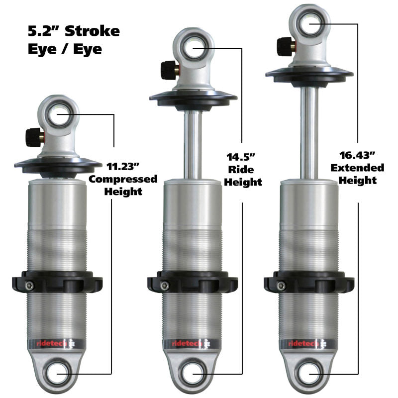 Ridetech HQ Series CoilOver Shock 5.2in Travel 2.5in Coil Eye/Eye Mounting 11.225inx16.425in