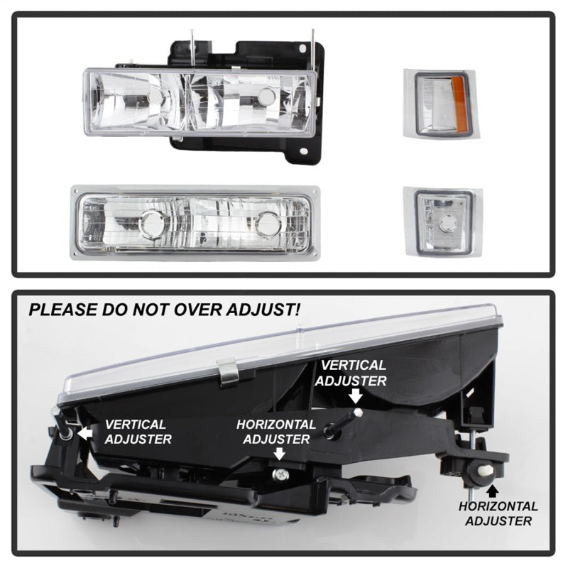 SPYDER 5069535 FITS 5069535 - Xtune Chevy Suburban 94-98 Headlights w/ Corner & Parking Lights 8pcs Chrome HD-JH-CCK88-AM-C-SET