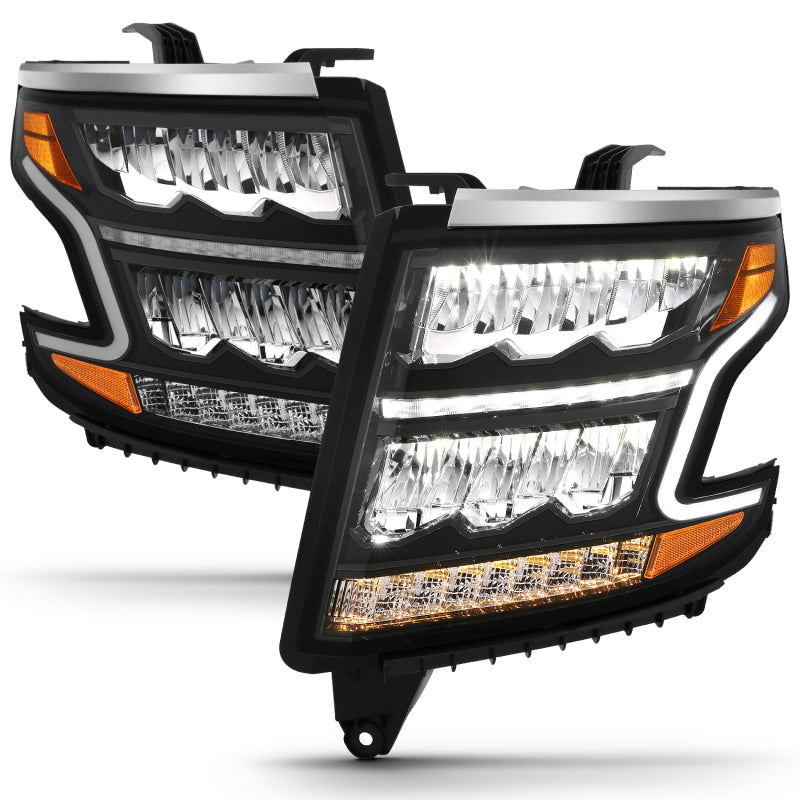 ANZO - [product_sku] - ANZO 15-20 Chevy Tahoe/Suburban LED Light Bar Style Headlights Black w/Sequential w/DRL w/Amber - Fastmodz