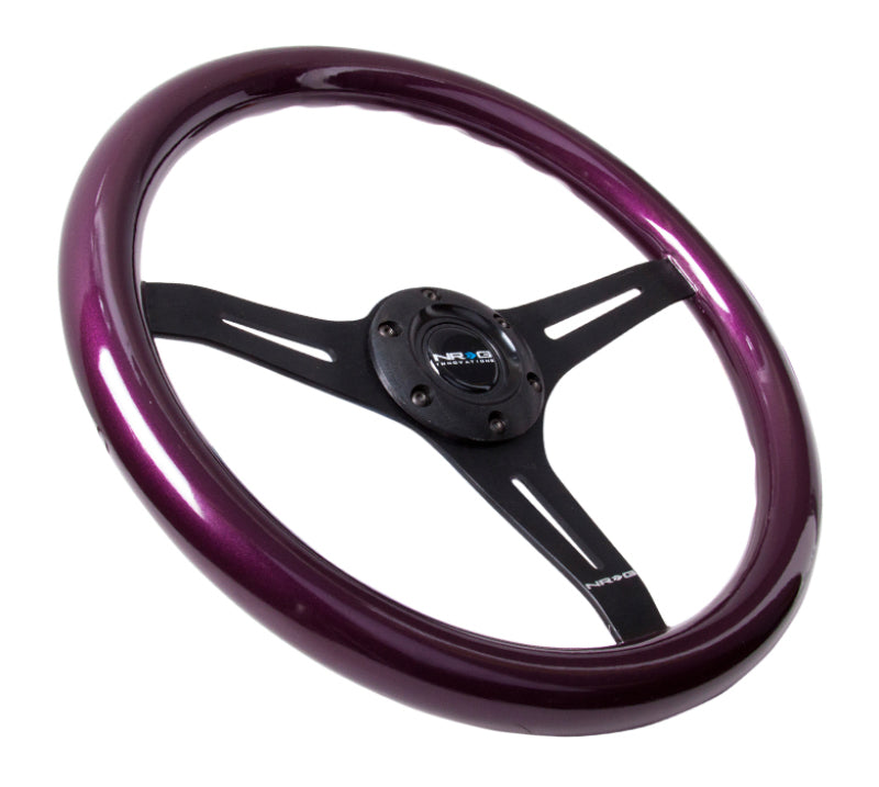 NRG ST-015BK-PP - Classic Wood Grain Steering Wheel (350mm) Purple Pearl/Flake Paint w/Black 3-Spoke Center