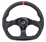 NRG RST-024MB-R-RD - Reinforced Steering Wheel (320mm) Sport Leather Flat Bottom w/ Red Center Mark/ Red Stitching