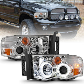 ANZO 111491 -  FITS: 2002-2005 Dodge Ram 1500 Projector Headlights w/ Halo Chrome Clear Amber
