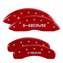 Load image into Gallery viewer, MGP 55001SHEMRD - 4 Caliper Covers Engraved Front &amp; Rear Hemi Red finish silver ch