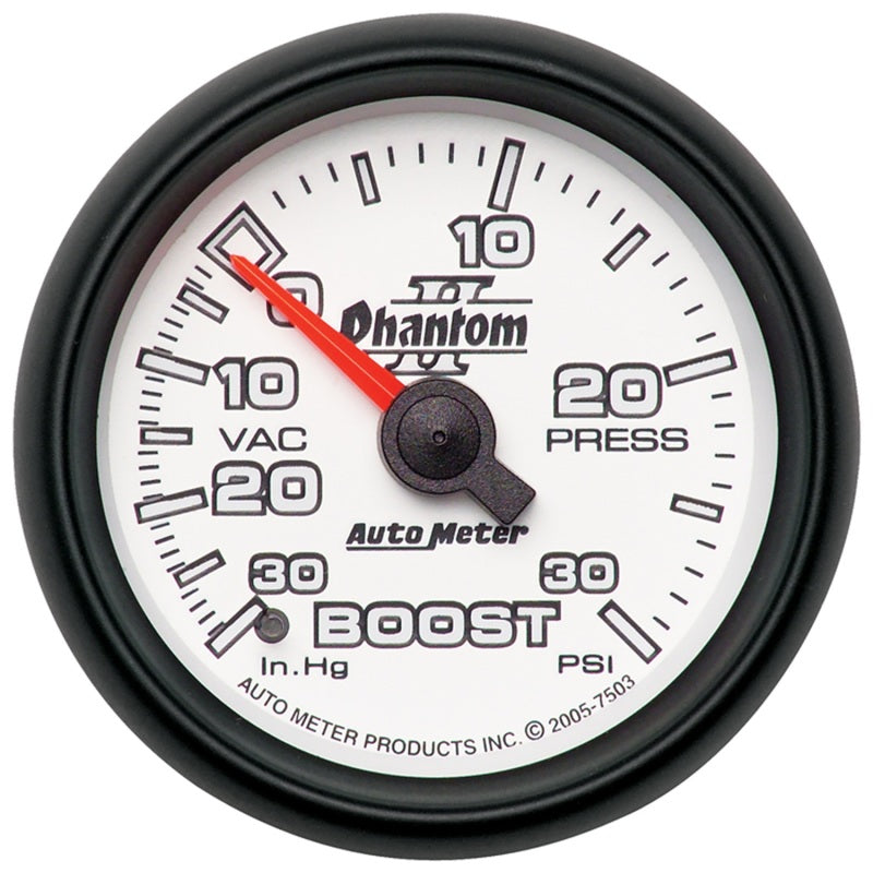 AutoMeter 7503 - Autometer Phantom II 52.4mm Mechanical Vacuum / Boost Gauge 30 In. HG/30 PSI