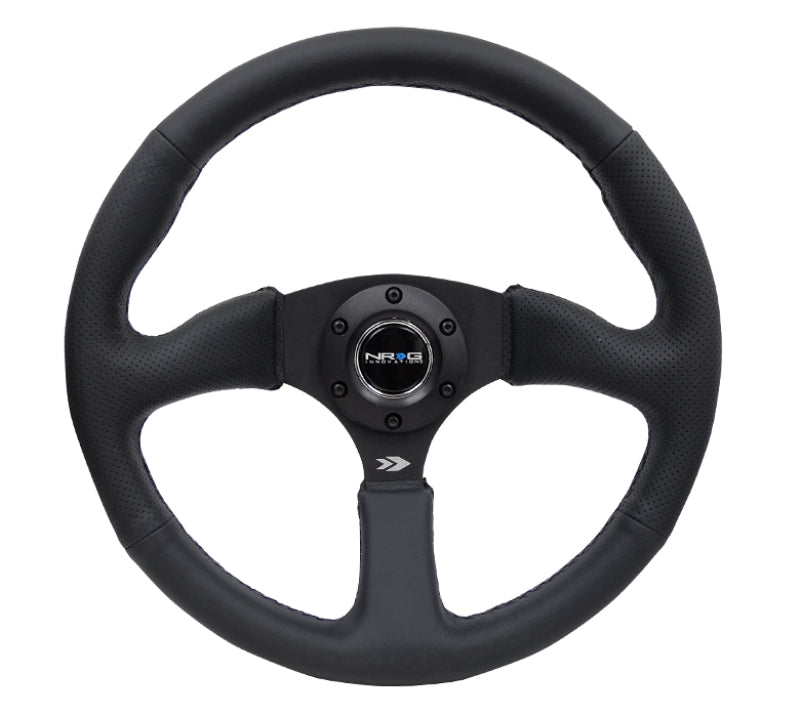 NRG RST-023MB-R - Reinforced Steering Wheel (350mm / 2.5in. Deep) Blk Leather Comfort Grip w/5mm Matte Blk Spokes