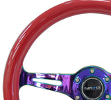 NRG ST-015MC-RD - Classic Wood Grain Steering Wheel (350mm) Red Grip w/Neochrome 3-Spoke Center