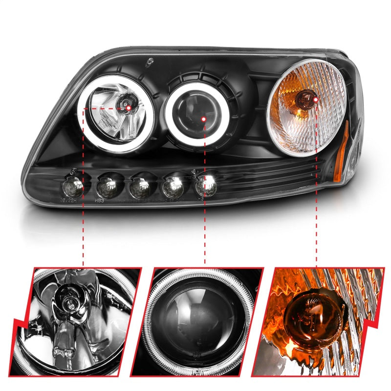 ANZO 111097 FITS: 1997-2003 Ford F-150 Projector Headlights w/ Halo Black (CCFL)