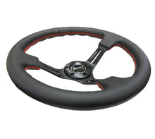 Load image into Gallery viewer, NRG Reinforced Steering Wheel (350mm / 3in. Deep) Black Leather/Red Stitch &amp; Blk 3-Spoke w/Slits - free shipping - Fastmodz