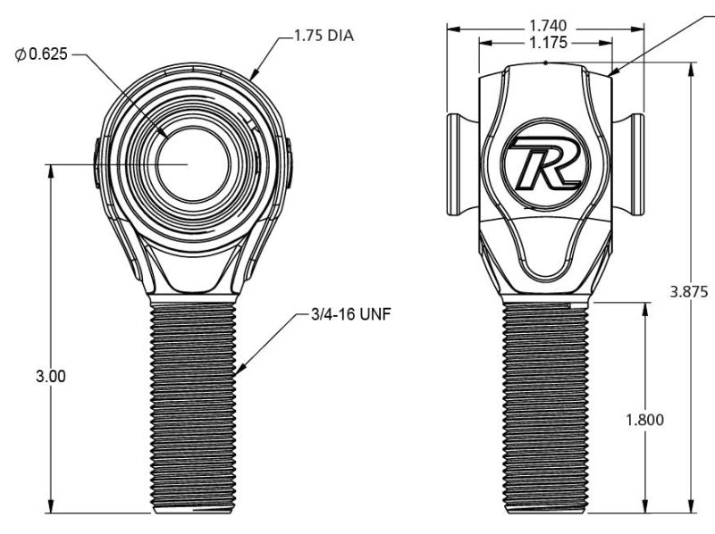 Ridetech R-Joint Rod End with 3/4in-16 Left Hand Thread