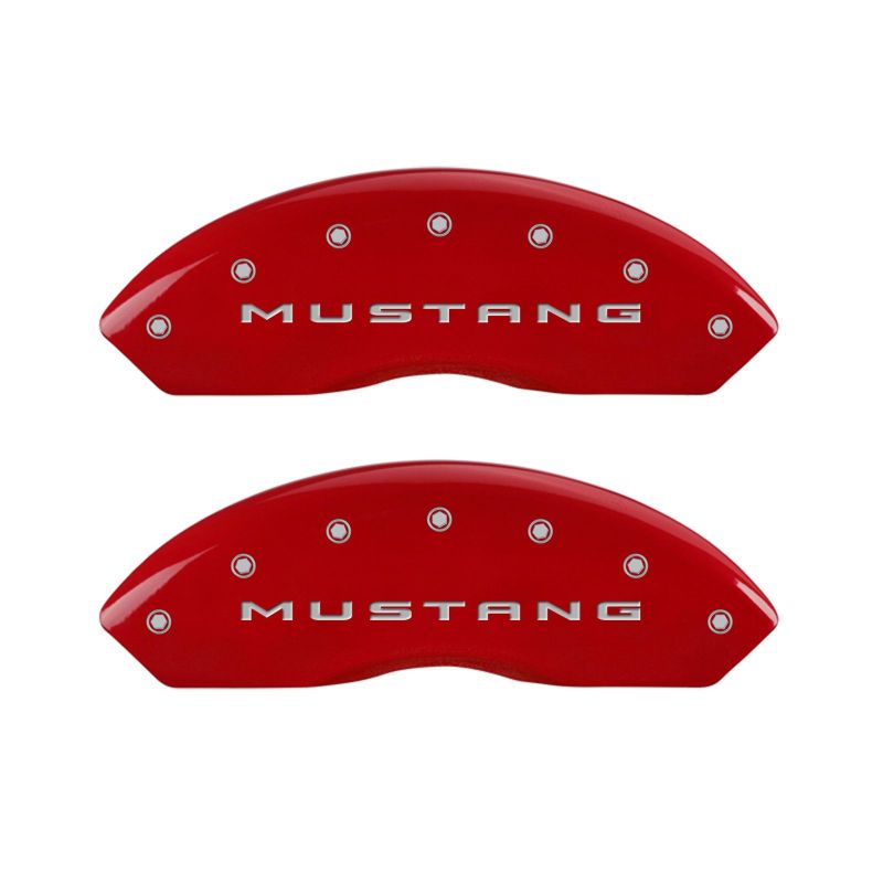 MGP 10202SMB2RD FITS 4 Caliper Covers Engraved Front 2015/Mustang Engraved Rear 2015/Bar & Pony Red finish silver ch