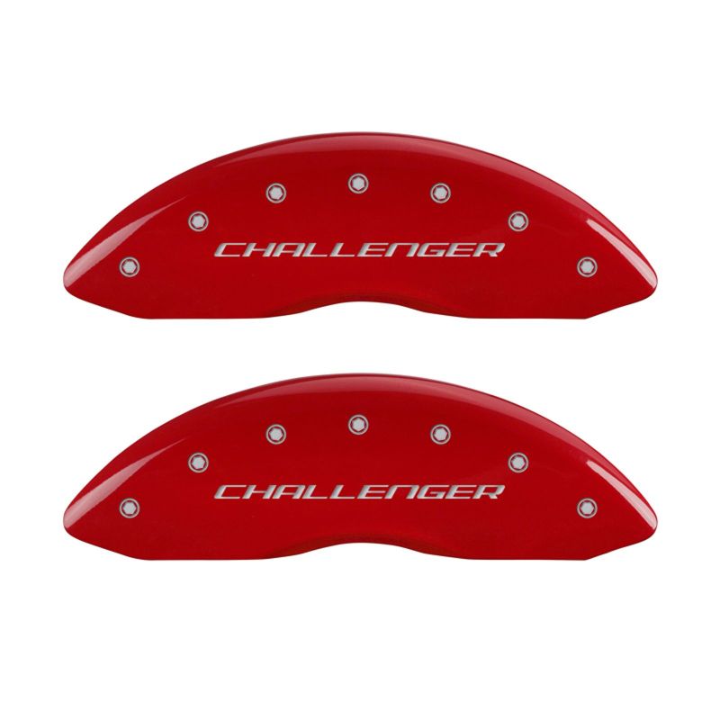 MGP 12181SCLBRD FITS 4 Caliper Covers Engraved Front & Rear Block/Challenger Red finish silver ch