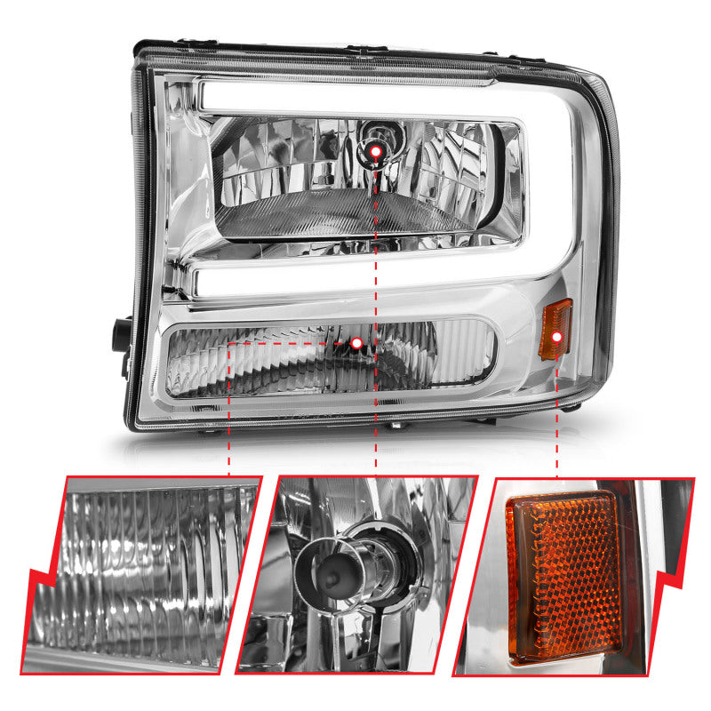 ANZO 111550 FITS 111550 FITS 99-04 Ford F250/F350/F450/Excursion (excl. 99) Crystal Headlightsw/ Light Bar Chrome Housing
