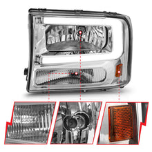 Load image into Gallery viewer, ANZO 111550 FITS 111550 FITS 99-04 Ford F250/F350/F450/Excursion (excl. 99) Crystal Headlightsw/ Light Bar Chrome Housing