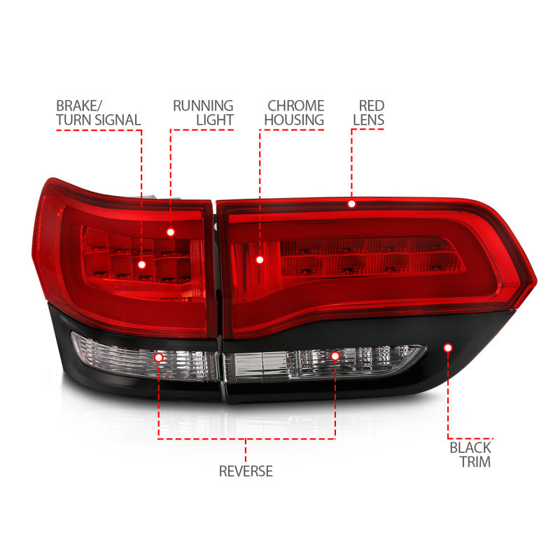 ANZO 311268 FITS 2014-2016 Jeep Grand Cherokee LED Taillights Red/Clear