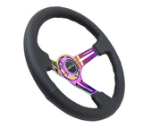 NRG RST-018R-MCBS - Reinforced Steering Wheel (350mm / 3in. Deep) Blk Leather/Blk Stitch w/Neochrome Slits