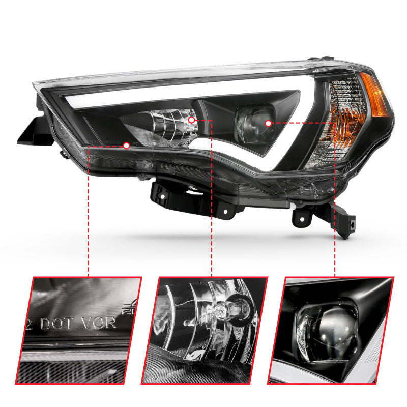 ANZO - [product_sku] - ANZO 14-18 Toyota 4 Runner Plank Style Projector Headlights Black w/ Amber - Fastmodz