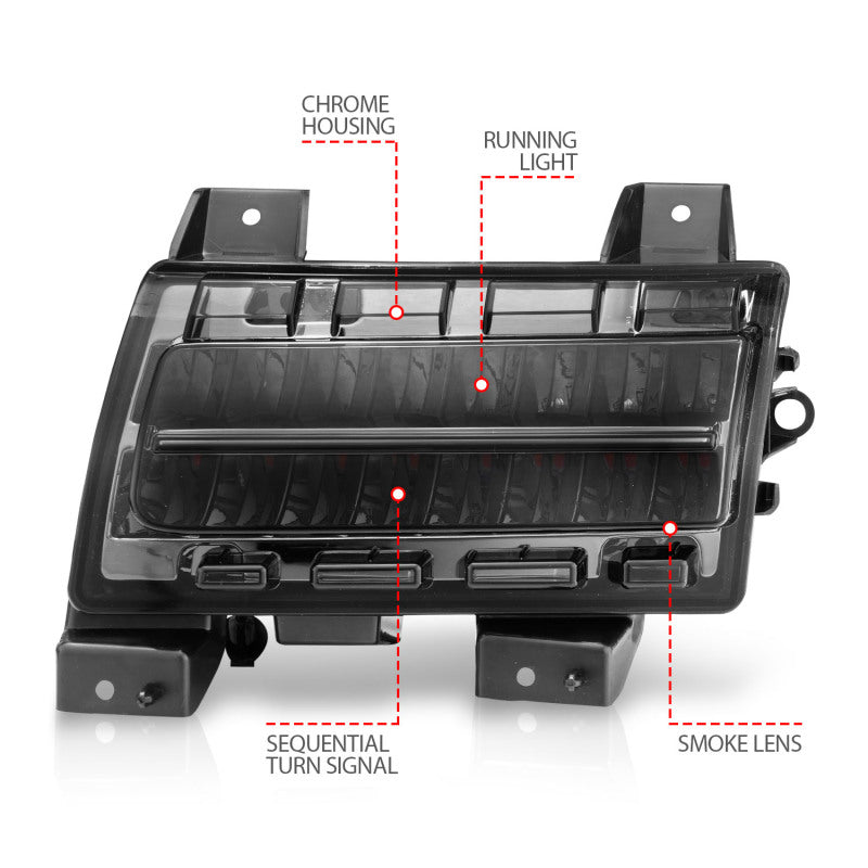 ANZO 511085 -  FITS: 2018-2021 Jeep Wrangler LED Side Markers Chrome Housing Smoke Lens w/ Seq. Signal Sport Bulb