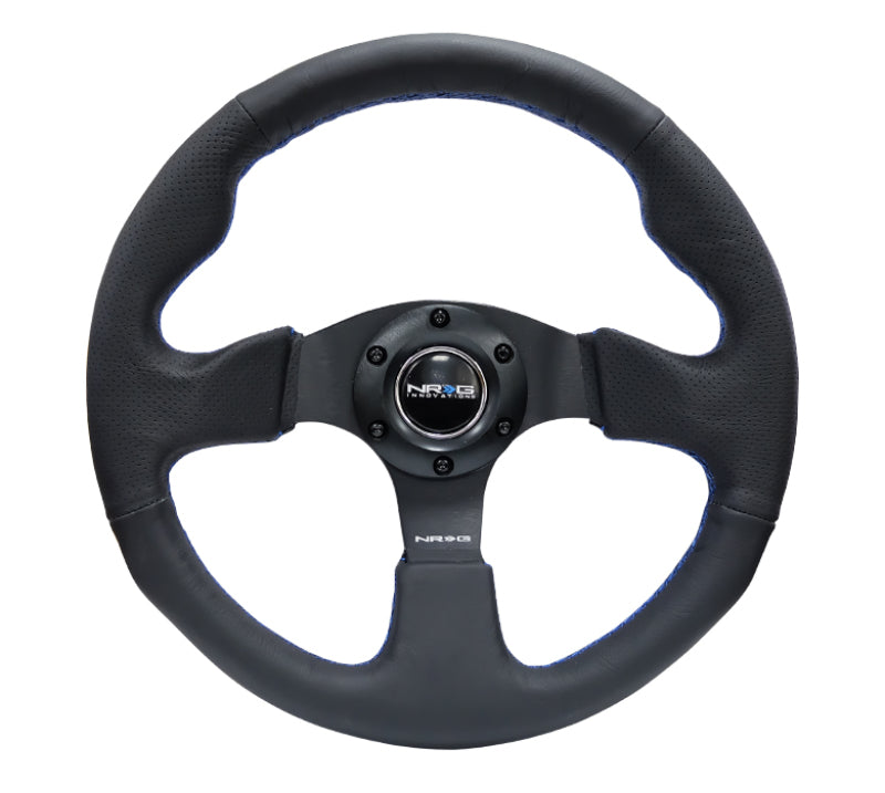 NRG RST-012R-BL - Reinforced Steering Wheel (320mm) Black Leather w/Blue Stitching