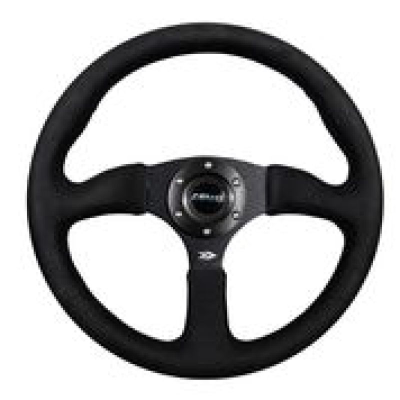 NRG Reinforced Steering Wheel (350mm / 2.5in. Deep)Blk Alcantara Comfort Grip w/4mm Matte Blk Spokes - free shipping - Fastmodz