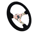 NRG RST-036FL-S - Reinforced Steering Wheel (350mm / 3in. Deep) Blk Suede Floral Dipped w/ Blk Baseball Stitch