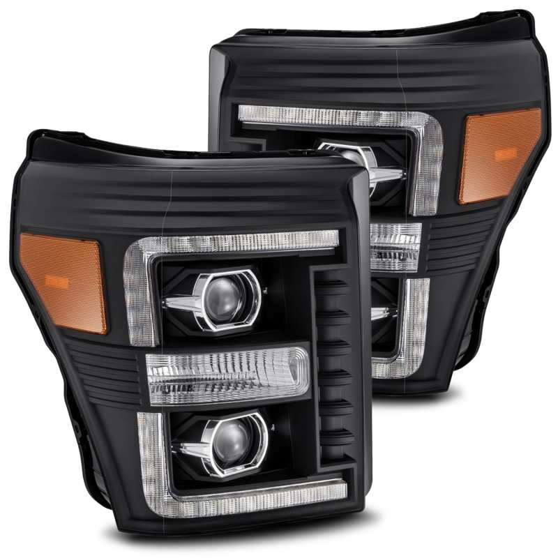 AlphaRex 880142 - 11-16 Ford F-250 SD PRO-Series Projector Headlights Plank Style Design Black w/Seq Signal