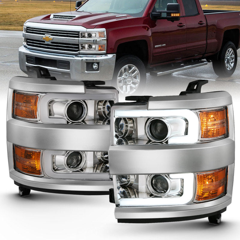 ANZO 111360 FITS: 2015-2016 Chevrolet Silverado Projector Headlights w/ Plank Style Design Chrome w/ Amber