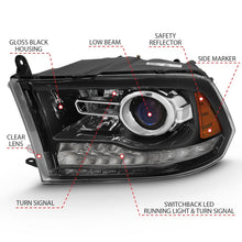 Load image into Gallery viewer, ANZO 111439 FITS: 2009-2018 Dodge Ram 1500 Projector Plank Style Switchback H.L Halo Black Amber (OE Style)