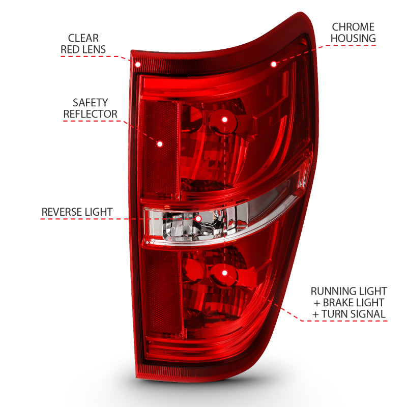 ANZO 311299 FITS: 2009-2014 Ford F-150 Euro Taillight Red/Clear (W/O Bulb)