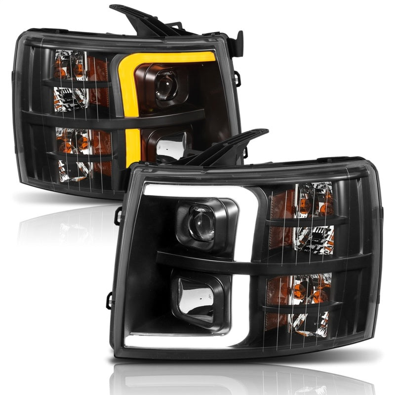 ANZO - [product_sku] - ANZO 07-13 Chevrolet Silverado 1500 Plank Style Projector Headlights Black w/ Amber - Fastmodz