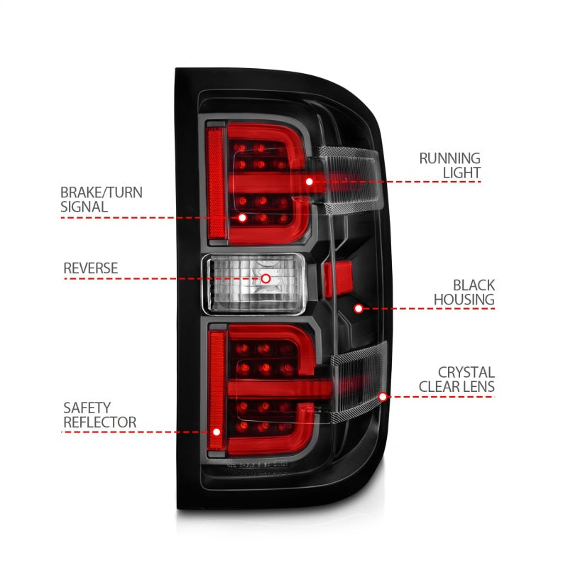 ANZO 311425 - FITS: 15-19 Chevy Silverado 2500HD/3500HD (Halgn Only) LED Tail Lights w/Black Light Bar & Clear Lens