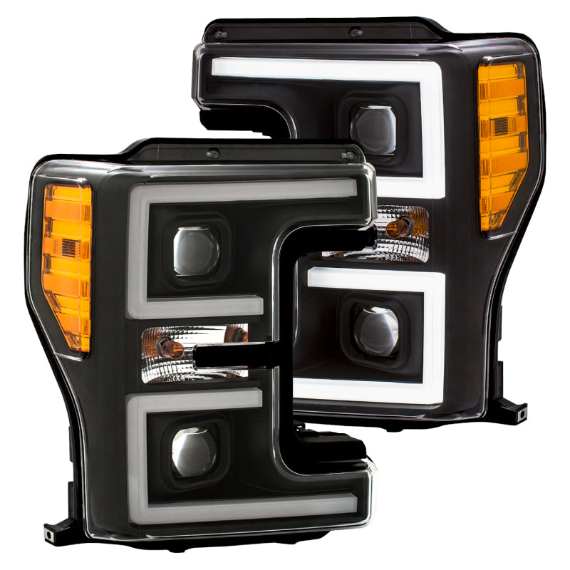 ANZO - [product_sku] - ANZO LED Headlights 17-18 Ford F-250 Super Duty Plank-Style L.E.D. Headlight Black (Pair) - Fastmodz