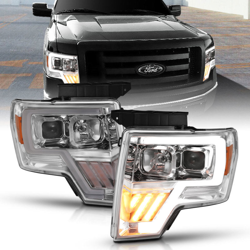 ANZO 111446 -  FITS: 2009-2014 Ford F-150 Projector Headlight Chrome Amber