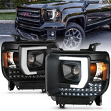 ANZO 111450 -  FITS: 2014-2015 Gmc Sierra 1500HD Projector Plank Style Headlight Black W/ Drl