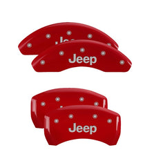 Load image into Gallery viewer, MGP 42013SJEPRD - 4 Caliper Covers Engraved Front &amp; Rear JEEP Red finish silver ch