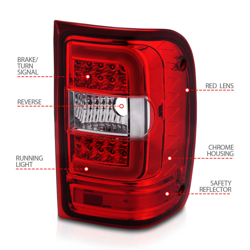 ANZO 311393 -  FITS: 2001-2011 Ford Ranger LED Tail Lights w/ Light Bar Chrome Housing Red/Clear Lens