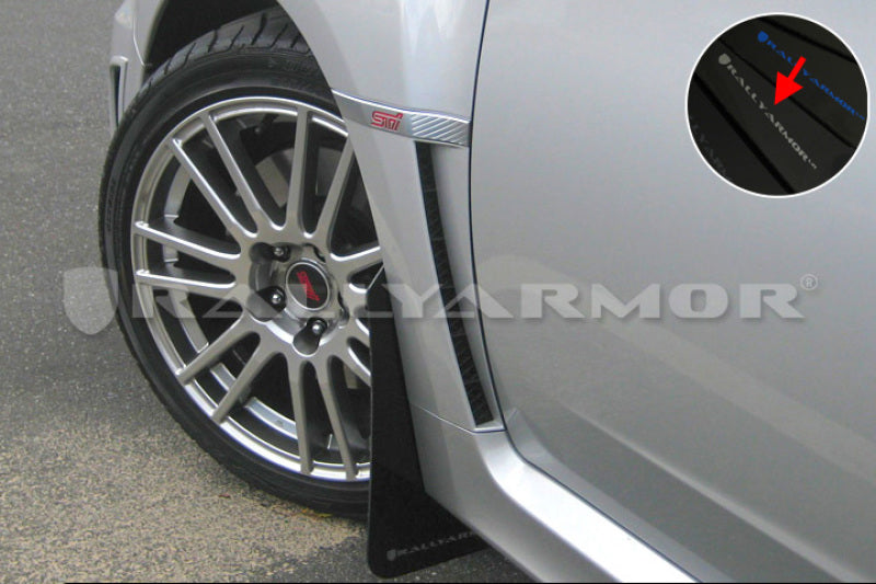 Rally Armor MF19-UR-BLK/SIL FITS: 11+ STI/WRX Sedan Only UR Black Mud Flap w/ Silver Logo