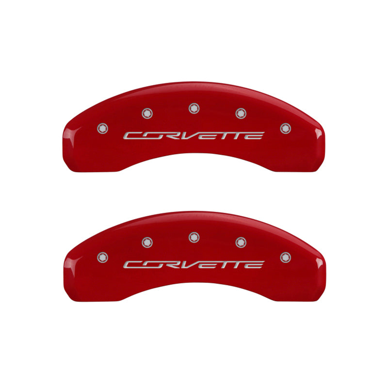 MGP 13009SCV7RD FITS 4 Caliper Covers Engraved Front & Rear C7/Corvette Red finish silver ch