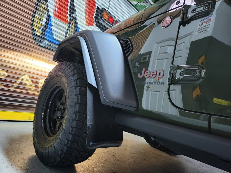 Rally Armor MF104-BLK-GRY FITS: FITS 19-23 Jeep JT Gladiator Mojave/Rubicon Black Mud Flap w/ Grey Logo