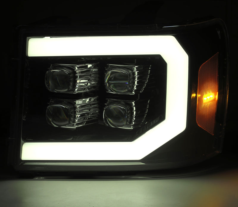 AlphaRex 880607 FITS 07-14 GMC 2500HD NOVA LED Proj Headlight Plank Style Matte Blk w/Activ Light/Seq Signal/DRL