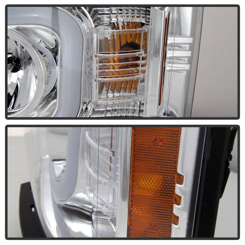 SPYDER 5079480 - Spyder Chevy Silverado 1500 14-16 Projector Headlights Light Bar DRL Chrm PRO-YD-CS14-LBDRL-C