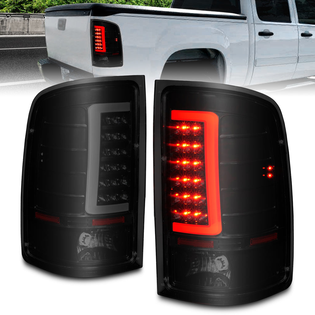 ANZO 311389 -  FITS: 2007-2013 GMC Sierra LED Tail Lights w/ Light Bar Black Housing Smoke Lens